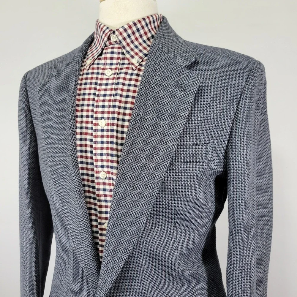 Stafford Men's Sport Coat Blazer Two Button Blue‎ Gray Silk Wool Blend Size 40L